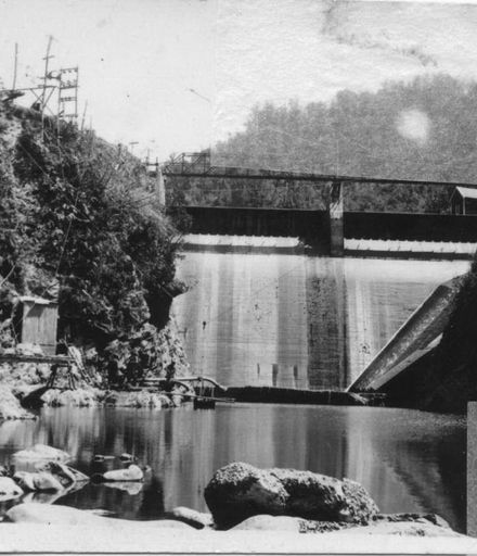 Closer view from downstream of No.2 Dam, Mangahao, 1936