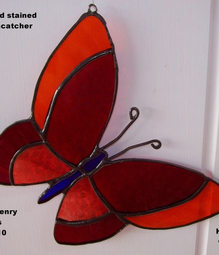 Red Orange stained glass Butterfly suncatcher.