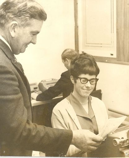 Mr Knutson & Miss Lyons, Bank of N.S.W., Levin, 1969