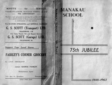 Manakau School 75th Jubilee booklet cover