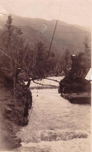 Mangahao River in flood at No.1 Dam site, 1920's