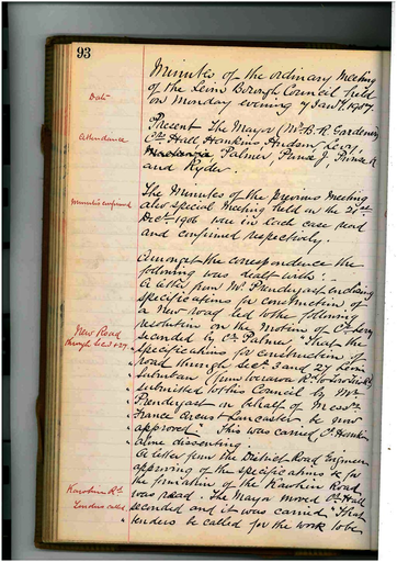 Minutes of Council Meeting - 7 January 1907