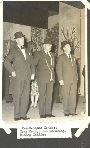 3 men in unidentified R.S.A. ANZAC Concert show