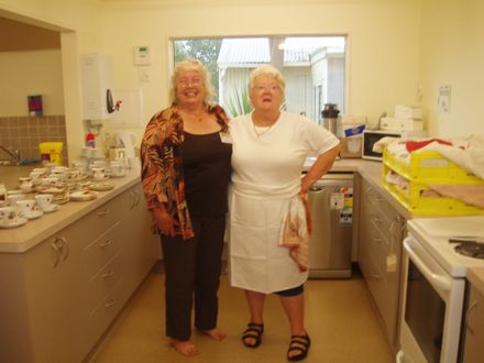 Dorothy Burt and Katy Harding in the kitchen