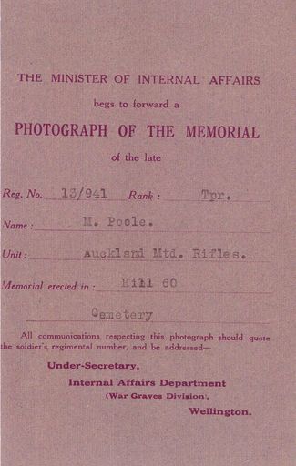Mostyn Llewellyn POOLE memorial certificate