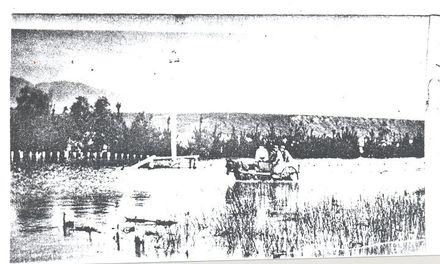 Mr Frank King with others in horse & cart during flood, Shannon, 1924