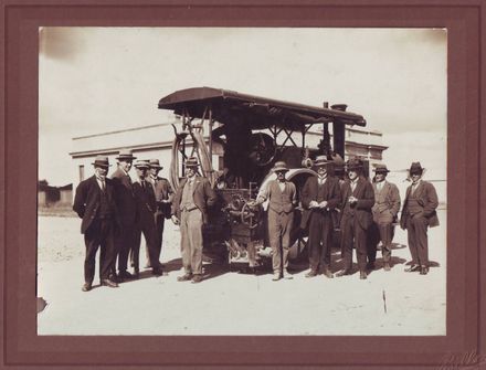 Borough Councillors with road-building machine (steam roller), 1927
