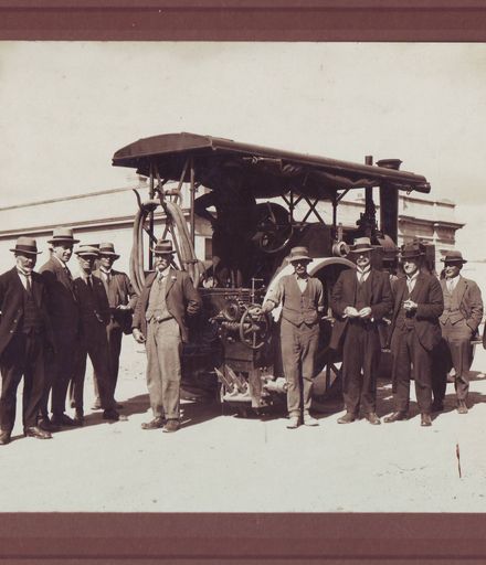 Borough Councillors with road-building machine (steam roller), 1927