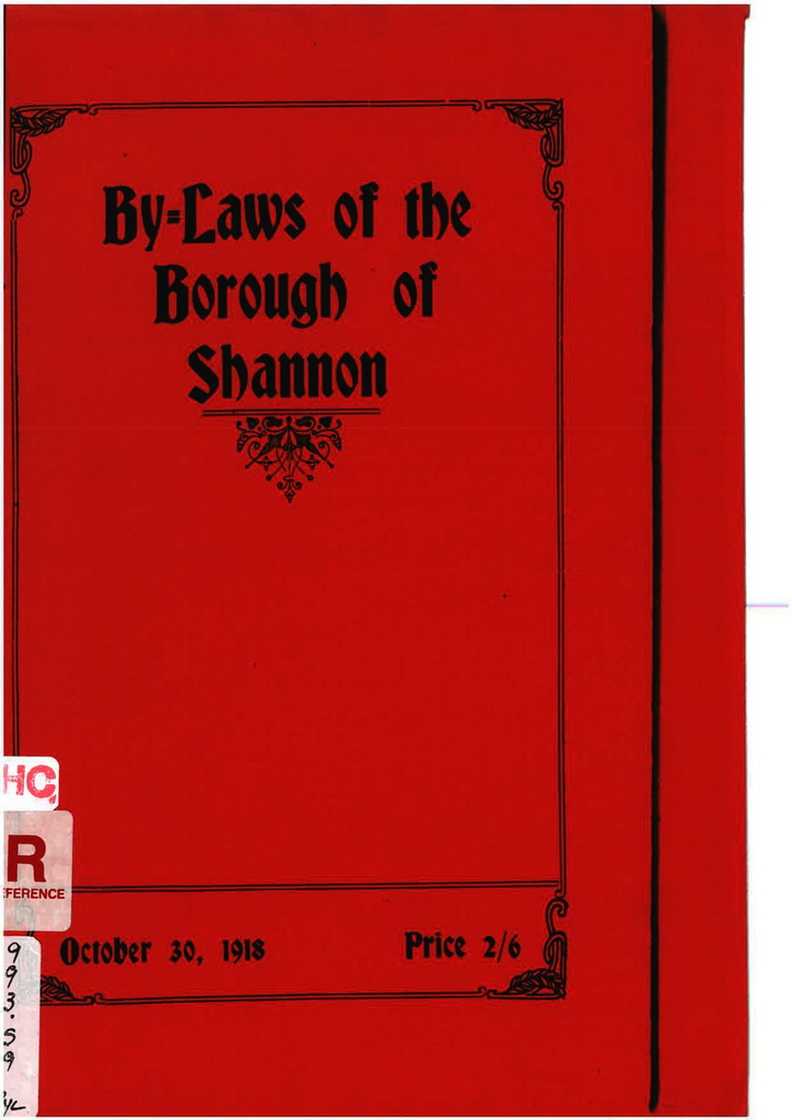 By-laws of the Borough of Shannon 1918 - Resource cover image