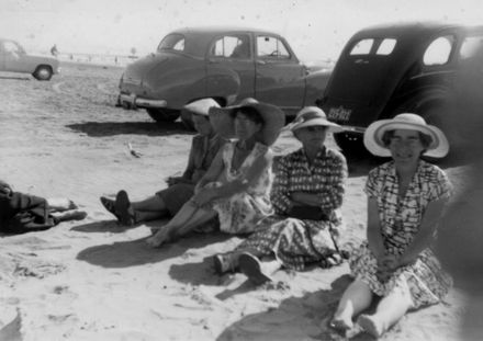 Four ladies Sitting on Foxton Beach, c.1950