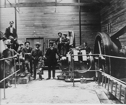Engine room, 'Miranui' flaxmill, Shannon, c.1908