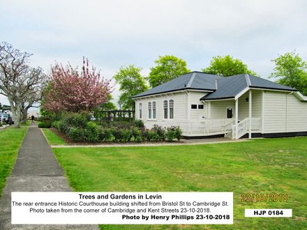 HJP 0184 The rear entrance Historic Courthouse building shifted from Bristol St to Cambridge St. in Levin - Resource cover image