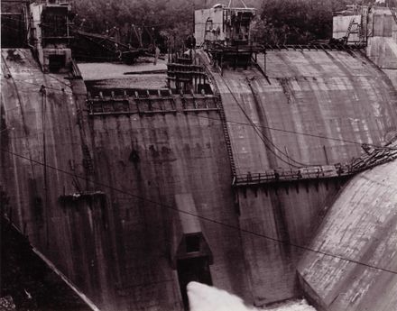 One of the 2 Mangahao dams nearing completion, 1923