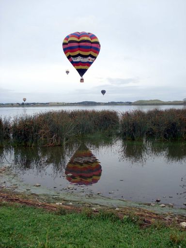 Vegetables balloon reflected in Lake Horowhenua