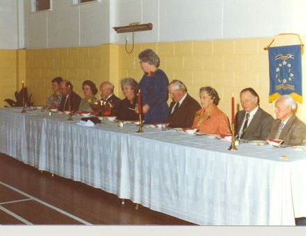 Main table at the 40th anniversary celebration dinner for the Manakau Branch of the Women's Division of Federated Farmers.
