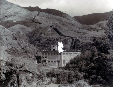 Mangaore Powerhouse with penstocks in background, c.1950's (?) - Resource cover image