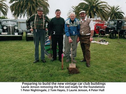Laurie Jenson turning the first sod for car club rooms