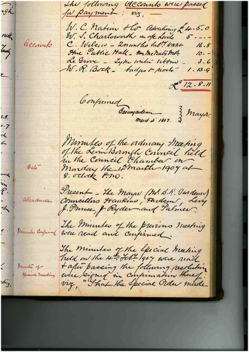Minutes of Council Meeting - 4 March 1907