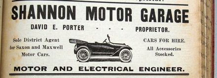 New Zealand Post Office Directory 1921 Shannon - Shannon Motor Garage advert