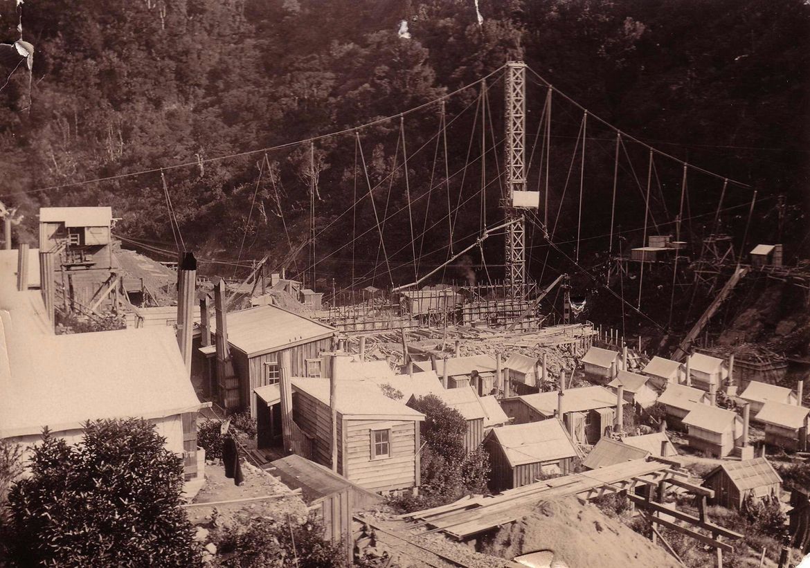 Buildings at Mangahao Dam construction site, May 1924