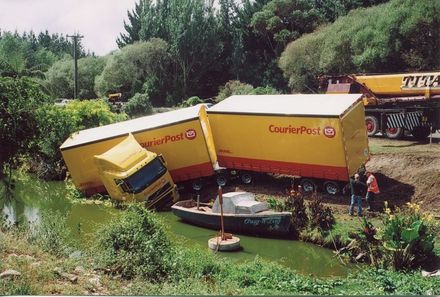 Truck in the pond at Ohau