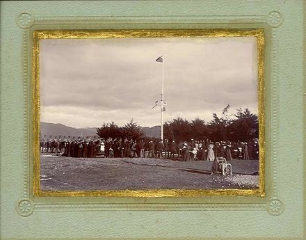 Flag raising ceremony at Shannon School, July 1901