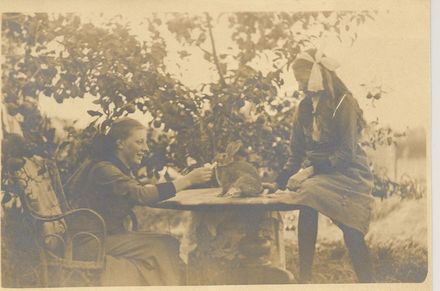 Margaret & Dorothy Dean with pet rabbit, Levin, c.1912