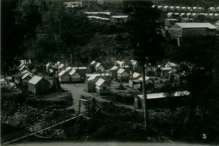Campsite showing workers accommodations at Upper Mangahao Dam (?), 1923