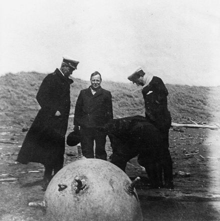 German mine - washed up on beach, 14 Nov 1918