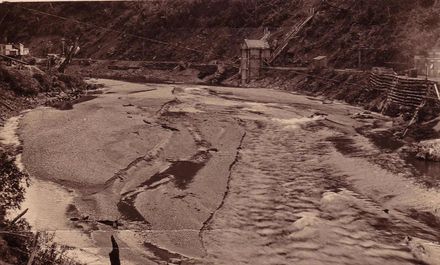 Sand and shingle deposited by flood below Mangahao Dam, 1 July 1924