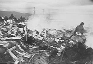 U.E.B. building destroyed by fire, 18 September 1957