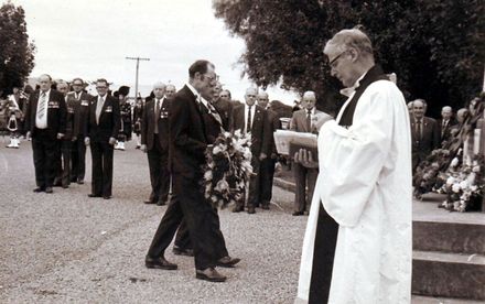 Wreath laying ceremony at Shannon Cenotaph, Anzac Day mid 1970's