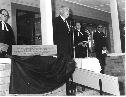 Sir Denis Blundell opens Reevedon Home, Levin, 1975