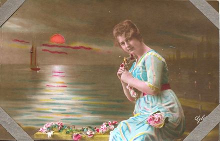 Painted postcard of a girl.  c1914-18? - Resource cover image