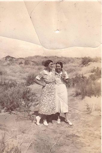Lucy Crotty and friend at beach, c.1930