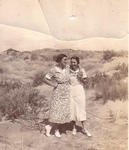 Lucy Crotty and friend at beach, c.1930