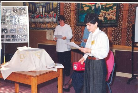 Sue Kyle (nee Aitcheson) doing a reading at Sunday's 'Church Service'