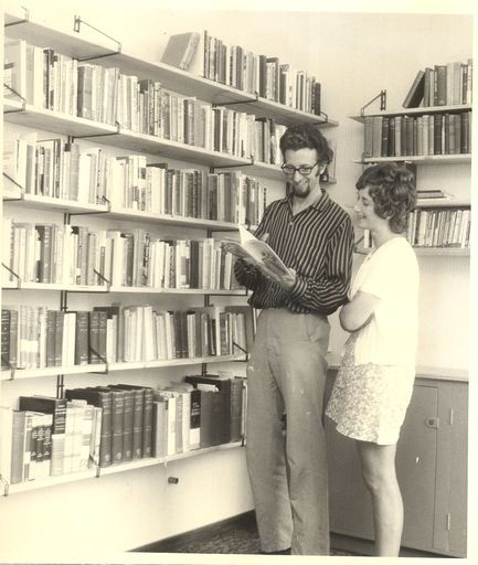 Rev. & Mrs MacDonald in Baptist Church Library, 1972