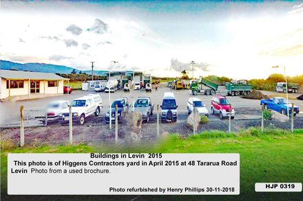 This photo is of Higgens Contractors yard in April 2015 at 48 Tararua Road Levin