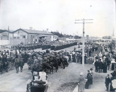 Crew of HMS New Zealand, Railway Station (Weraroa), 1913
