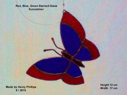 Stained glass Green Red Blue Butterfly