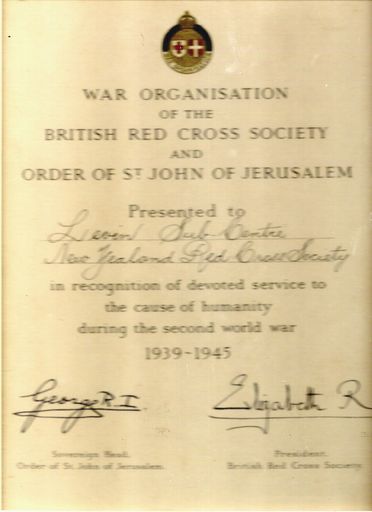 1939-1945 Award to Levin Sub-Centre of NZ Red Cross Society - Resource cover image