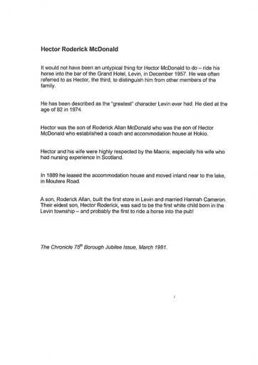 Hector Roderick McDonald Chronicle Jubilee Issue