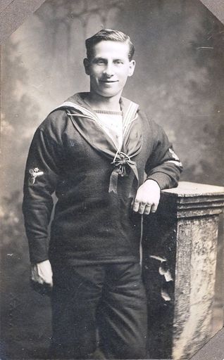 Seaman standing with arm resting on a post.  c1914-18? - Resource cover image