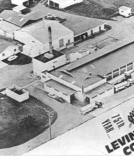 Aerial view of Co-op Dairy Factory, Queen St., Levin