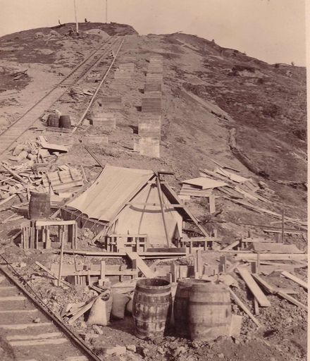 Pedastals under construction for penstock pipeline, early 1920's
