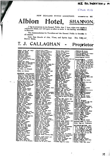 Shannon - NZ PO Directory 1912