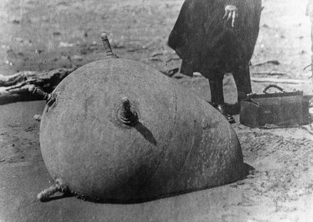 German mine - washed up on beach, 14 Nov 1918