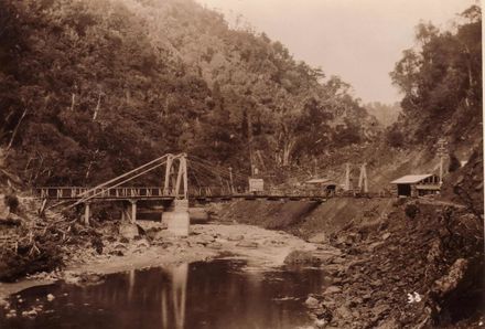 Bridge across Mangahao River to one of the dam sites, 1920's