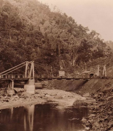 Bridge across Mangahao River to one of the dam sites, 1920's